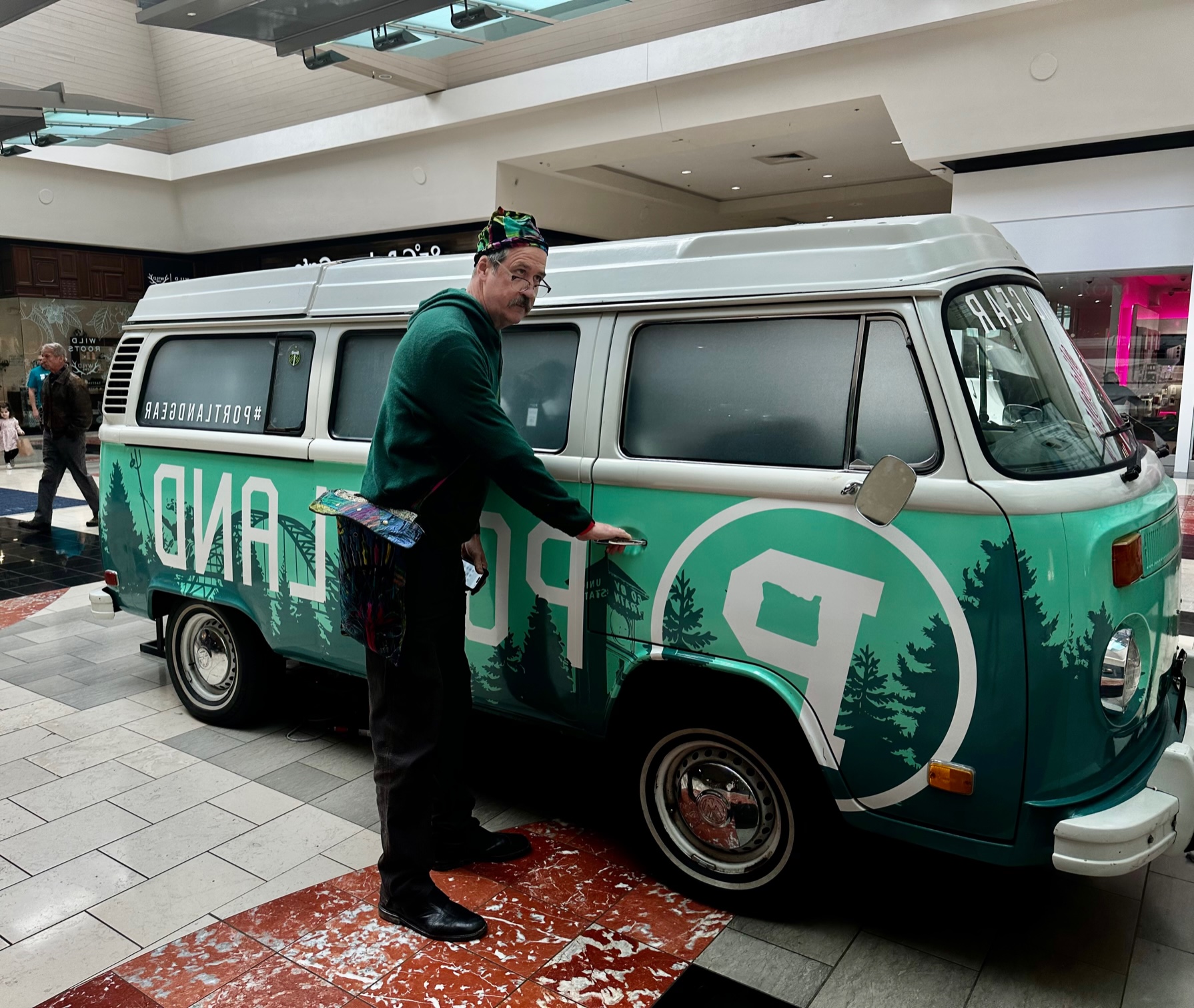 Krist with vintage VW van.