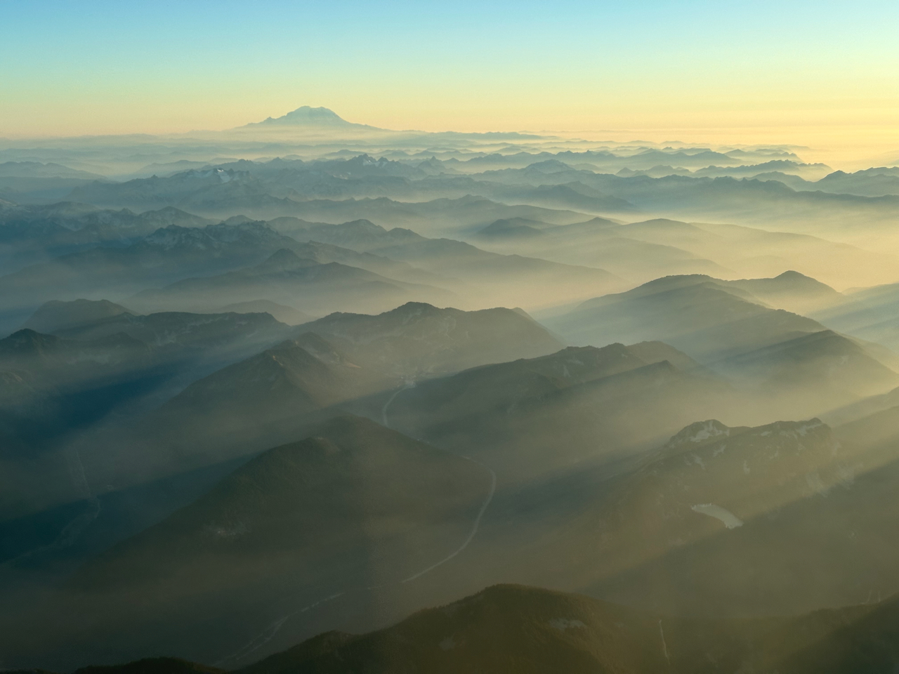 Cascade mountains in evening smoke.